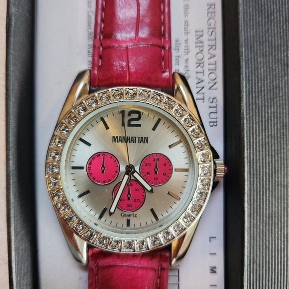 Manhattan Watch By Croton Genuine Leather Pink Ladies Watch - Picture 2 of 4
